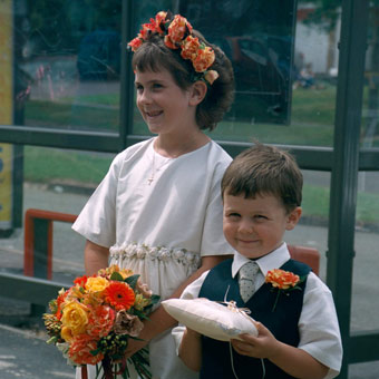 The bridesmaid and page boy: Amy and her brother Dan