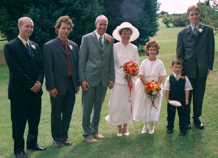 The wedding party: Ross, Mark, John, Liz, Amy, Dan and Tim