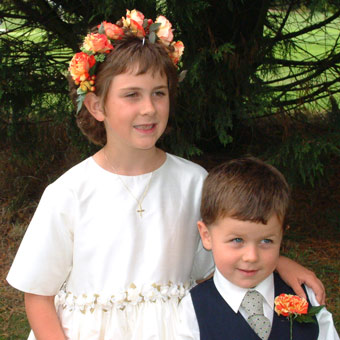 The bridesmaid and page boy: Amy and her brother Dan