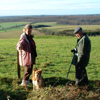 Phil and Bobs, with Mica, on Trundle Hill