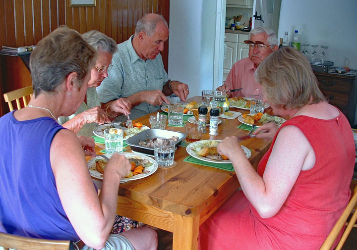 More eating: Chris, Bobs, John, Phil and Gill