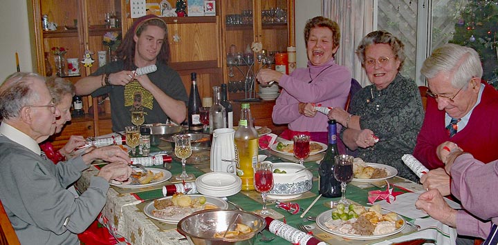 Christmas Lunch: Frank, Joyce, Mark, Chris, Bobs and Phil