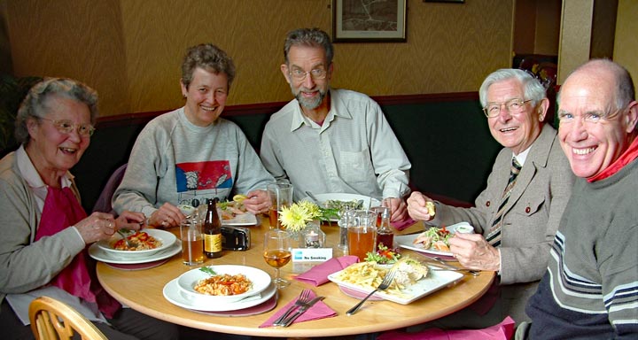 A pub lunch: Bobs, Chris, Ed, Phil and John
