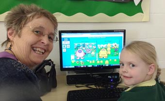 Liz and Alice at Petersfield Primary School - a day for grandparents to visit computer classes