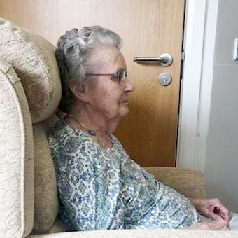 Bobs, now in Downs House, is measured up for a chair