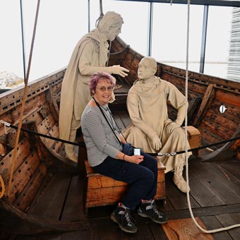 Liz on a replica Viking boat