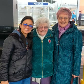 Prescilla, Joan and Liz at Petersfield Station