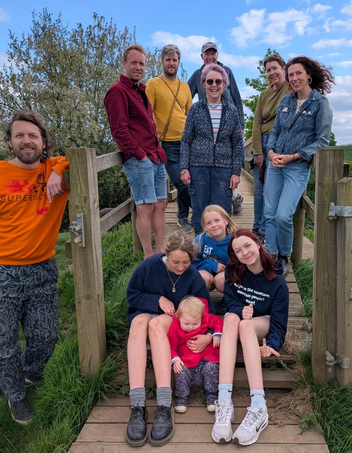 The family on a walk: Mark (who took the photograph so I don't know how he got there!) Ross, Tim and John. Liz, Emma and Kerry. Granddaughters: Wren, Robyn, Alice and Freya. Lorna was at a wedding, taking photographs.