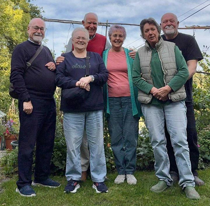 Harvest Festival meal. It all stared when we had gardens that yieled enough to make a full meal - now it's enoigh for a lovely soup, bread and cream tea - with cake!<br />
John, Gerry, John, Liz, Lynne and Rob